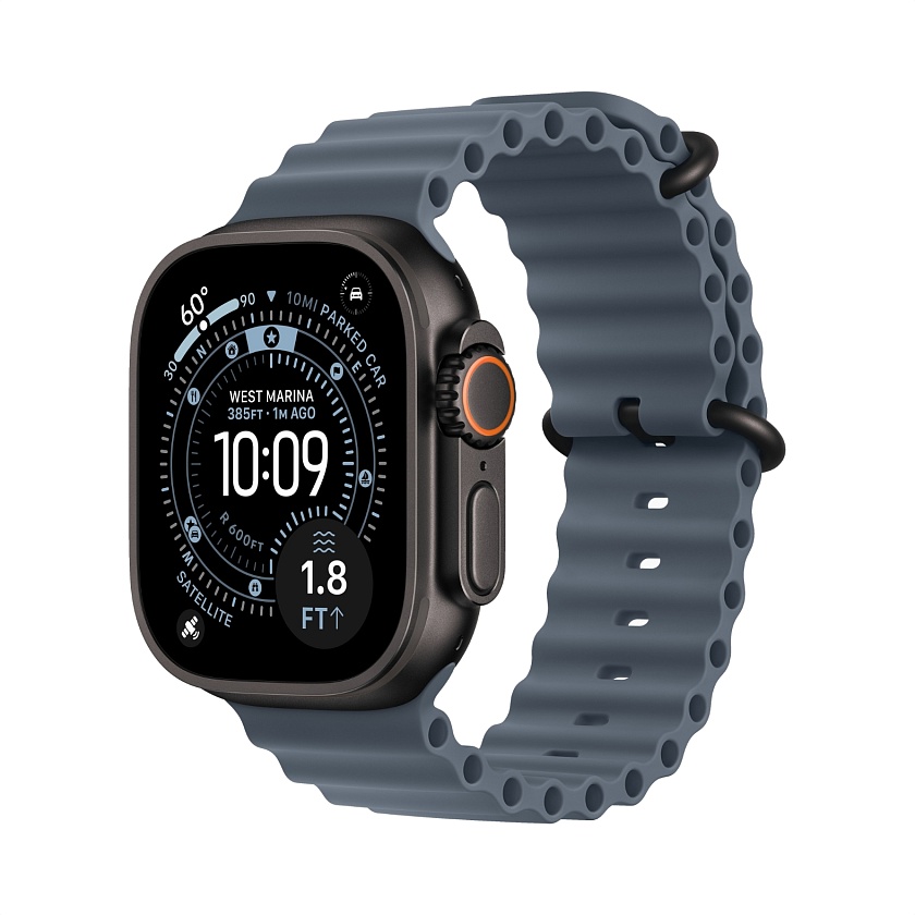 Apple Watch Ultra 3 Black Titanium c ремешком Ocean синего цвета