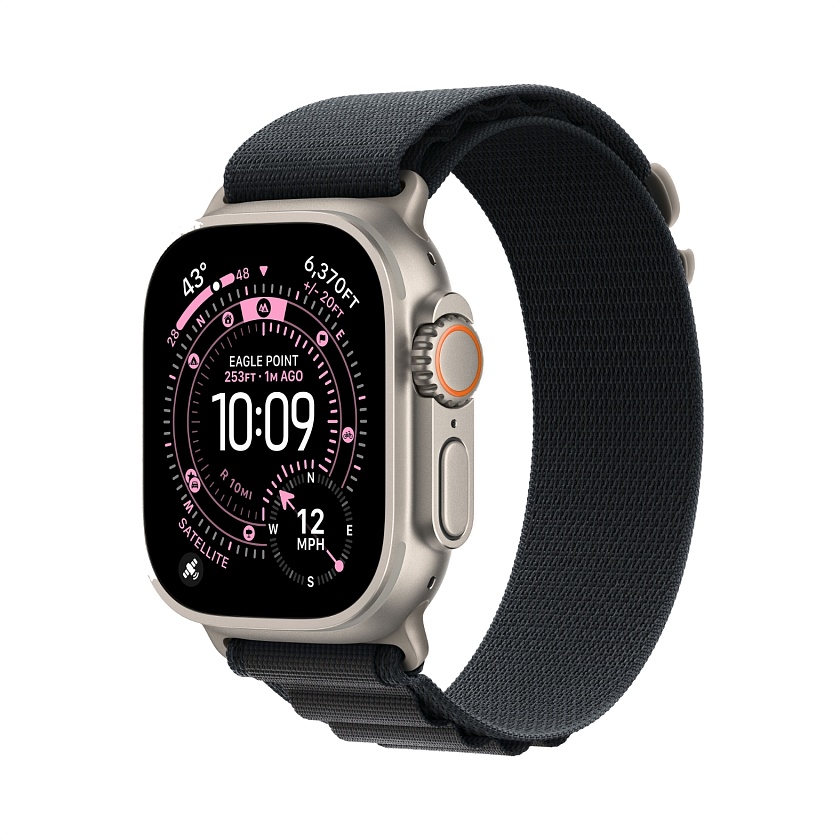 Apple Watch Ultra 3 Natural Titanium c ремешком Alpine черного цвета