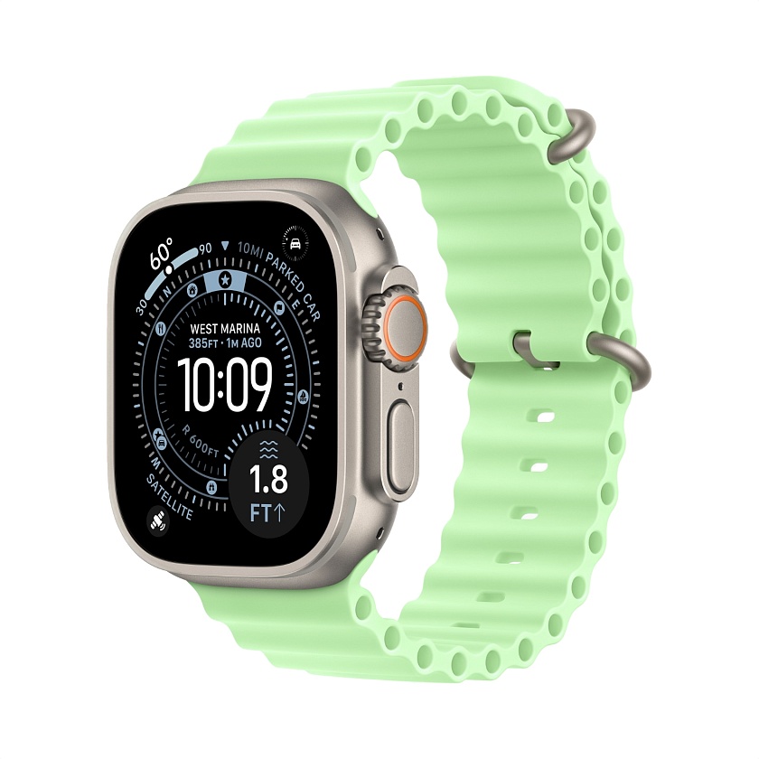 Apple Watch Ultra 3 Natural Titanium c ремешком Ocean зеленого цвета