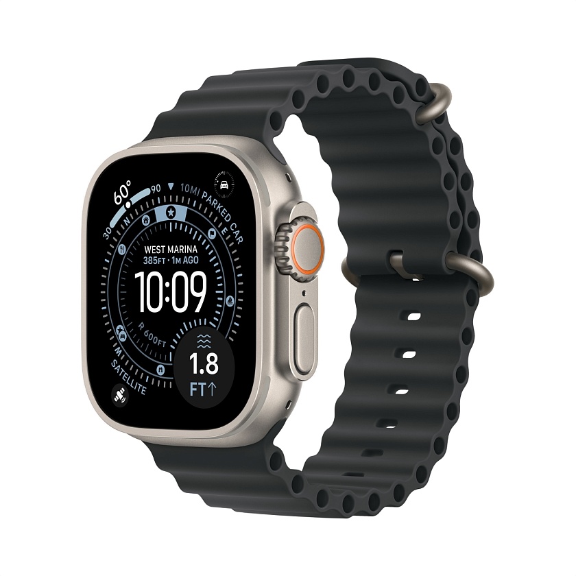 Apple Watch Ultra 3 Natural Titanium c ремешком Ocean черного цвета